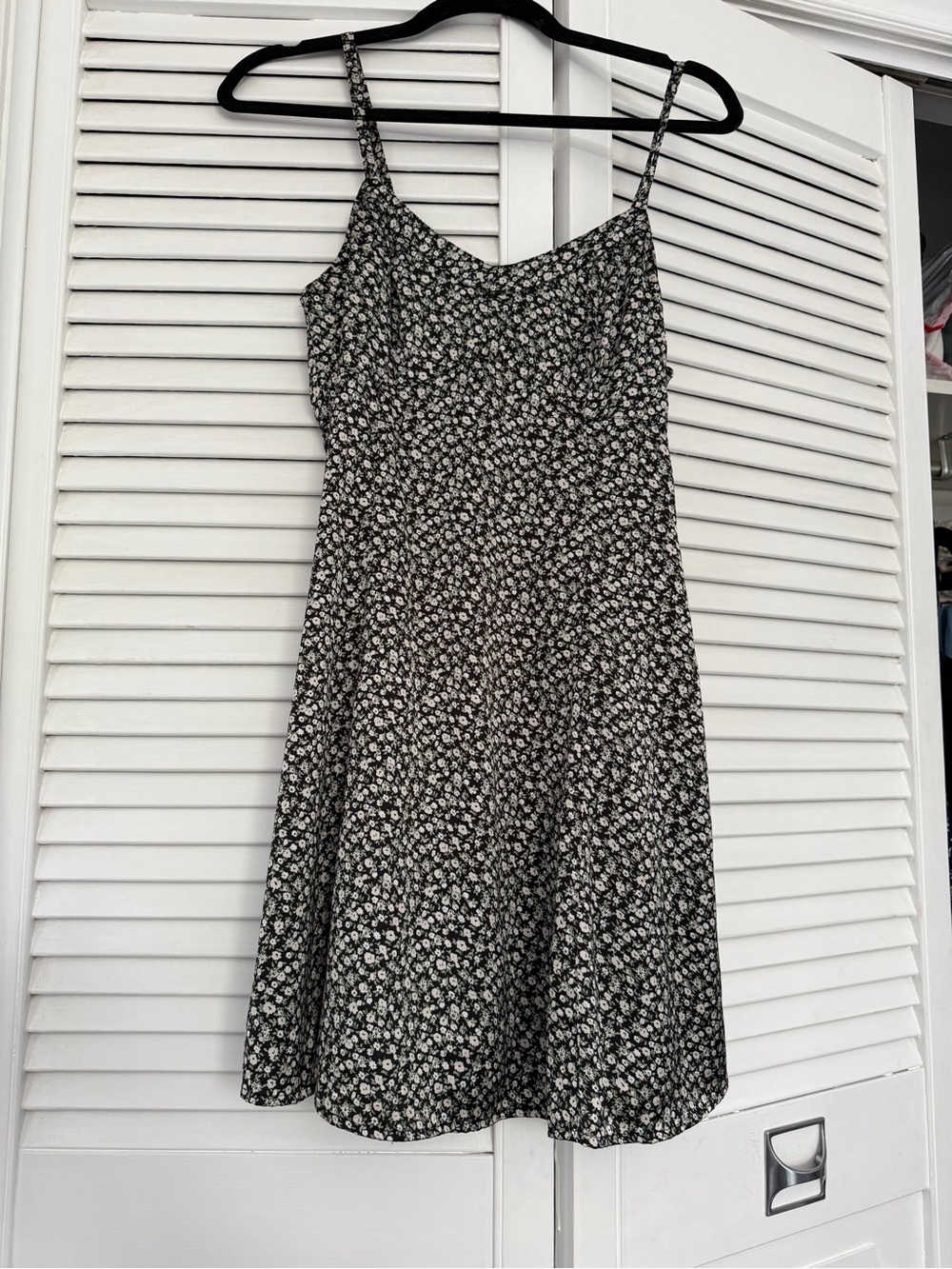 Hollister Black, White & Green Mini Slip Dress with Floral Ditsy Print